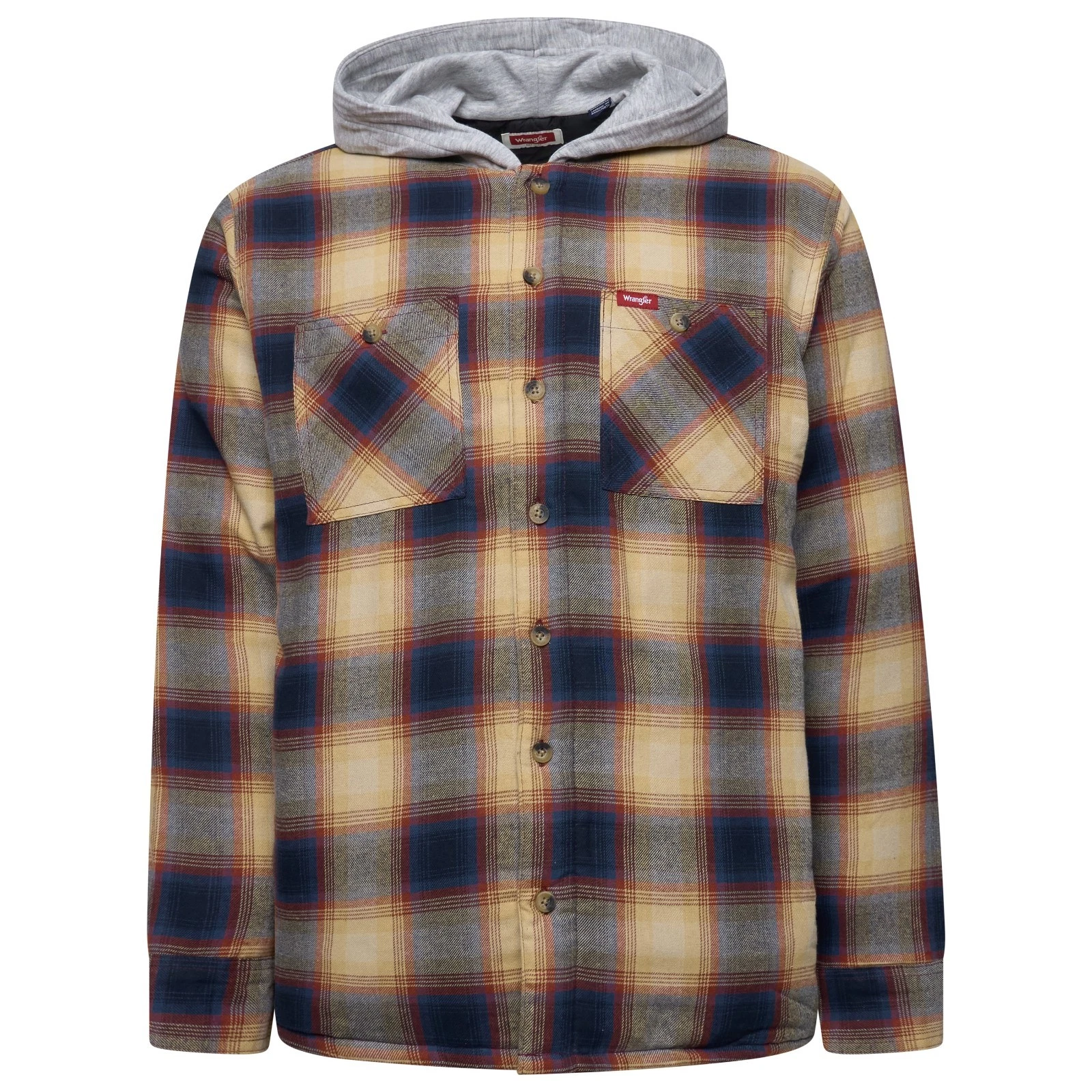 New Mens Wrangler Hooded Overshirt Shirt Jacket Button Up Long Sleeve Shacket