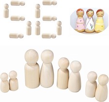 56 PCS Unfinished Natural Wooden Peg Dolls,Little Wooden peg People for Painted