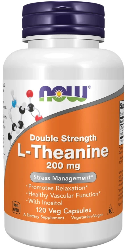 NOW Foods L-Theanine 200 mg 120 Veg Capsules Double Strength