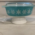 Vintage PYREX Blue Snowflake 045 MCM Oval Casserole Dish with Lid 2 1/2 qt