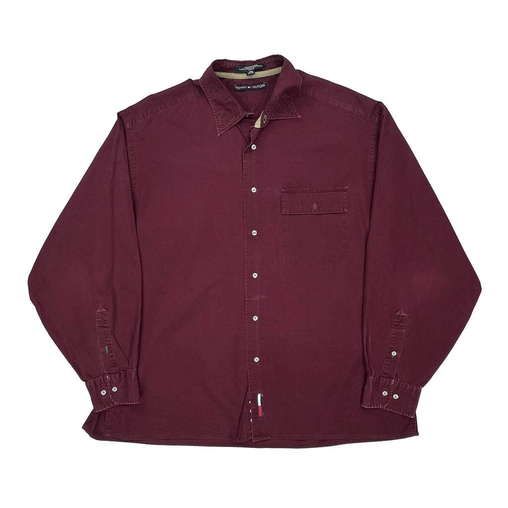 Tommy Hilfiger Shirt - Large Burgundy Cotton