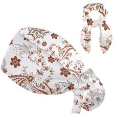 Women's Ponytail Scrub Caps with Sweatband Buttons Adjustable Nurse Hat