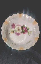  8" Porcelain Serving Bowl Scalloped Edge Iridescent Multicolor Floral Germany 