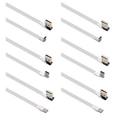 Flat TPE USB 2.0 To Type C Data Sync Cable With 90 Degree Angled Connector