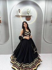 Lehenga and Fox Georgette Dupatta Heavy Gamthi Work Mirror Lace Traditional Navr