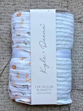 KYLE  DEENA NEW 2 Pack Muslin Blankets 100 Cotton Swaddle Unisex Wraps NWT