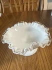 VTG 1975 Fenton Silver Crest Round Compote Ruffled Edge Milk Glass Candy Dish