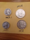 Lot Of 4 Silver Coins 2 Franklin Halves & 2 Quarters. Each 90% Silver.
