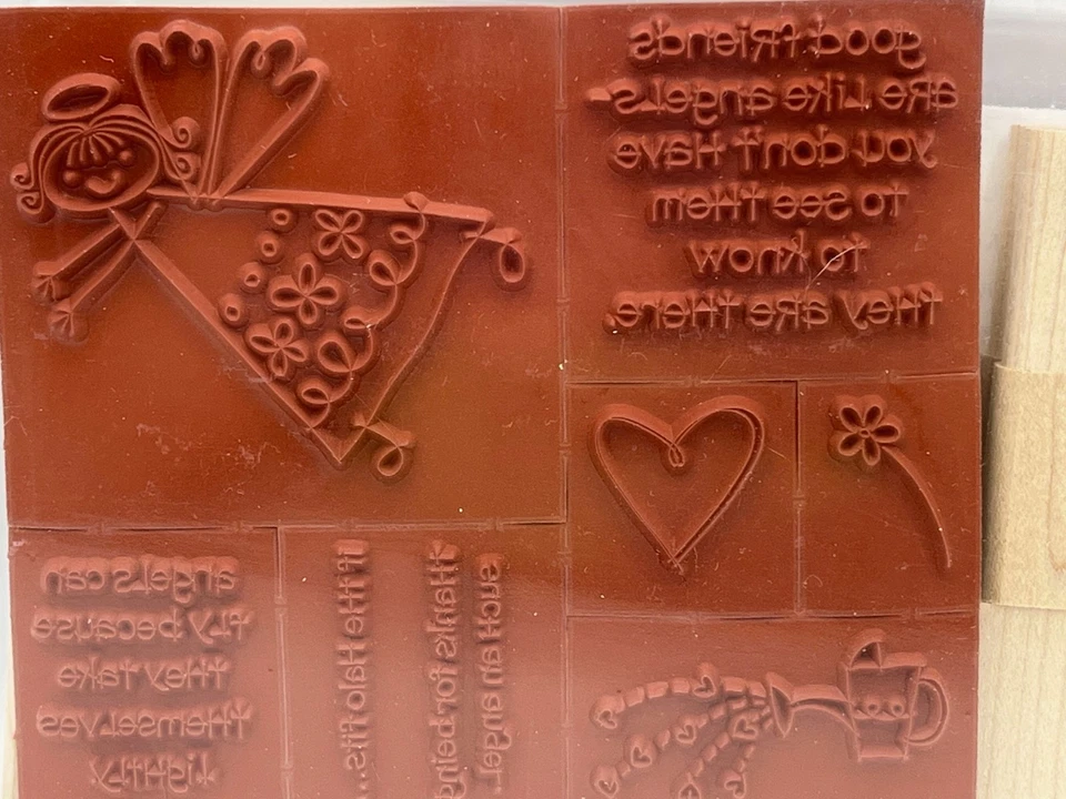 Juego de sellos Stampin Up IF THE HALO FITS con ángel, corazón, flor, regadera, NUEVO Foto 4 de 4