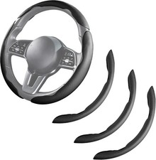 Steering Wheel Cover Leather Snap On 3Pcs Set Non-Slip Protector - Black A