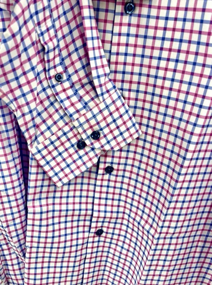 Camisa AH Para Hombre Blanca Púrpura/Rosa Cuadros 4 Vías Elastizada Abotonada Nueva con Etiquetas XXL Foto 2 de 4