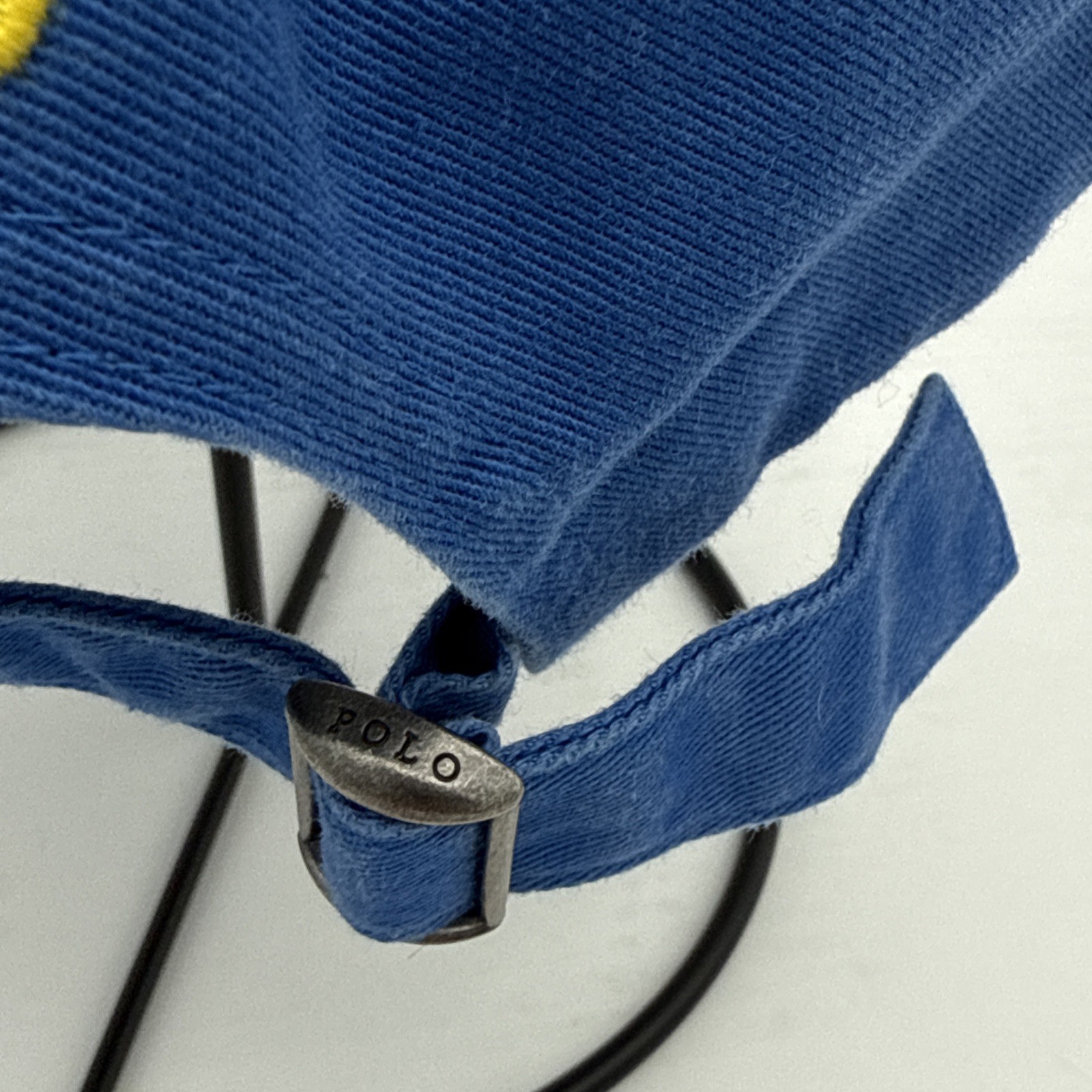 Cappello Berretto Vintage Anni 90 Polo Ralph Lauren Blu Cinghia Regolabile Schiena Giallo Pony