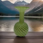 Vintage Murano  Hand Blown Glass Green White & Spackle Bud Vase