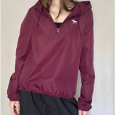 Victoria's Secret PINK Maroon/Burgundy Hooded Pullover Windbreaker Raincoat