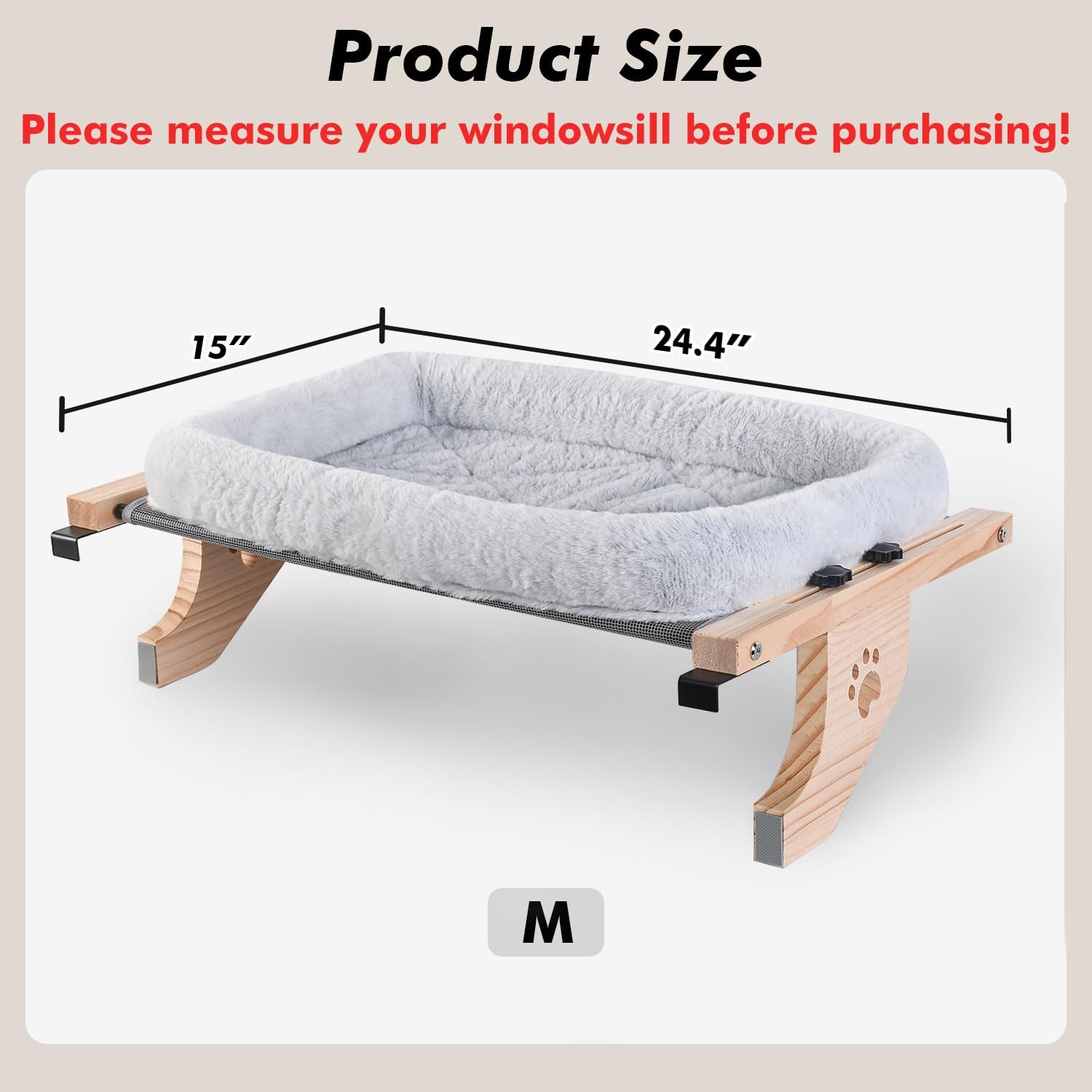 Cat Sill Window Perch Sturdy Hammock Window Seat with Cushion Cover, Wood  Me...