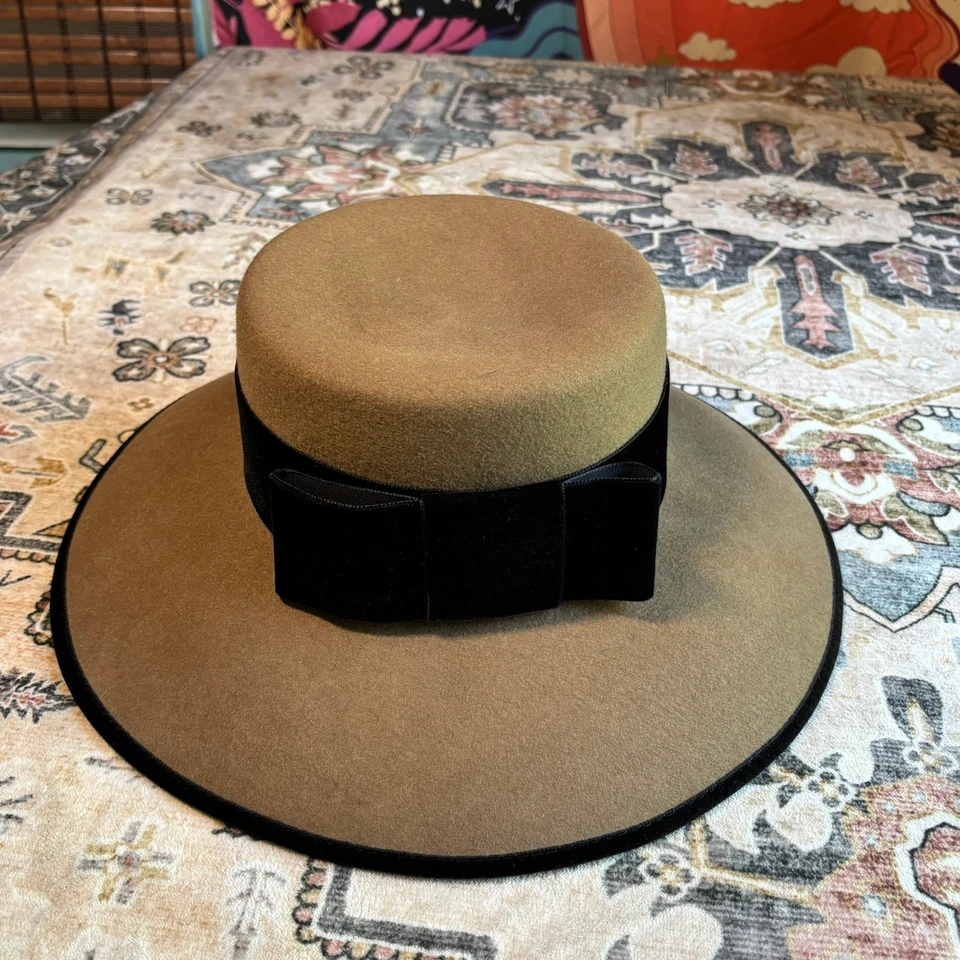 Sombrero de Lana Vintage J Peterman Hecho en Italia Para Mujer Terciopelo Lazo Formal Ala Ancha Foto 2 de 4