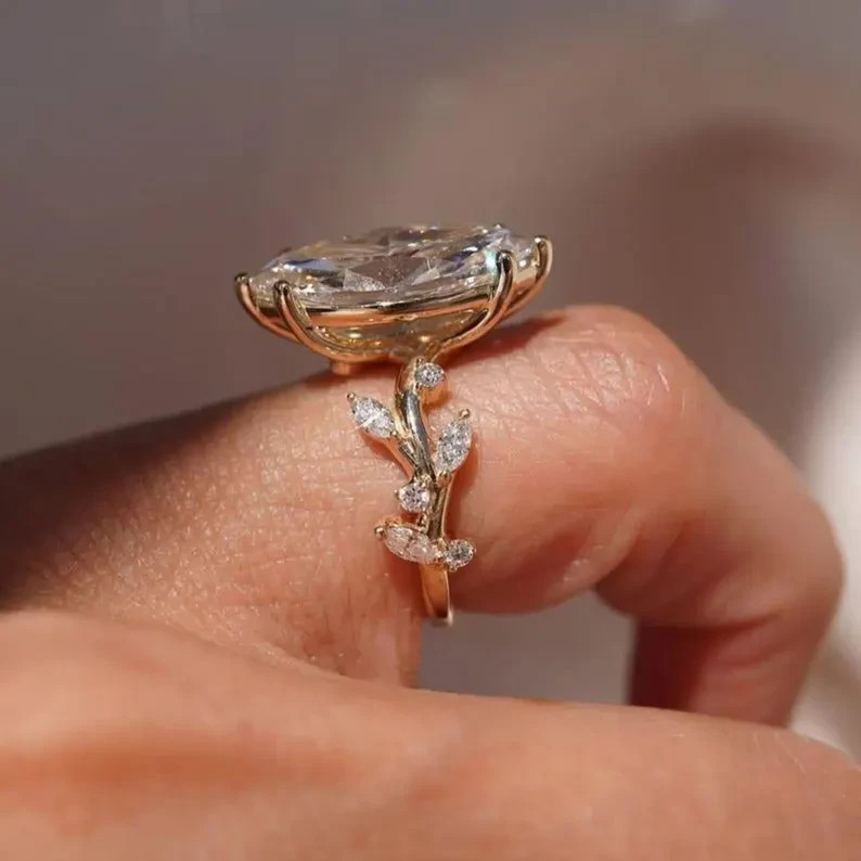 4.00 Ctw Marquise Real Moissanite Women's Engagement Ring 14k Yellow Gold Plated