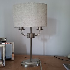 Living room lamp & oval shade Brushed Chrome. Linen Effect cream Shade. 2 arm