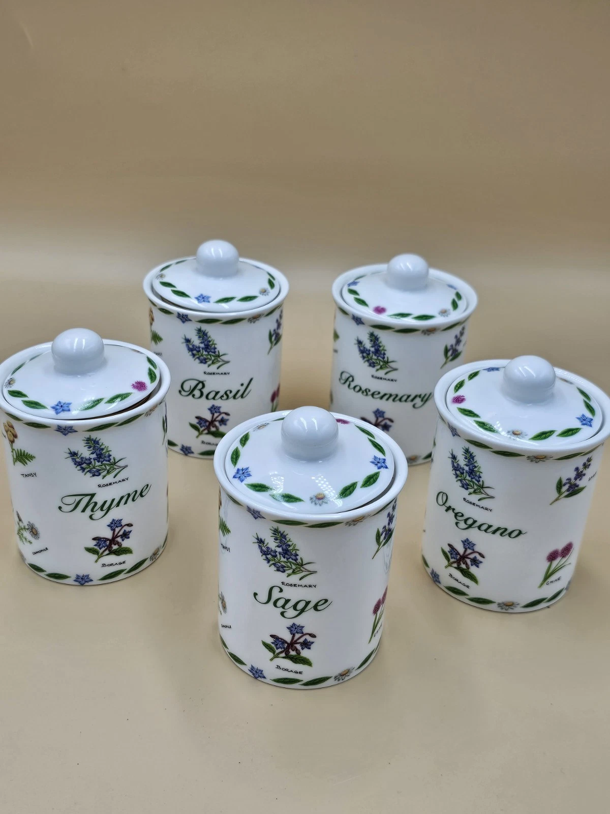The Leonardo Collection Fine Bone China Herb Storage Jars Set 5 with Lids