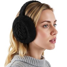 Clothirily Winter EarMuffs for Women, Faux Fur Warm Ear Muffs for Winter, Black
