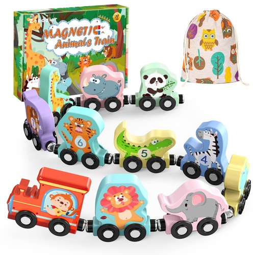 Toys for Toddlers, 11 Magnetic Wooden Animals Train Set, Montessori Toys for ...