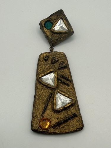 Artisan Brooch Pin Dangle Geometric Boho Upcycle