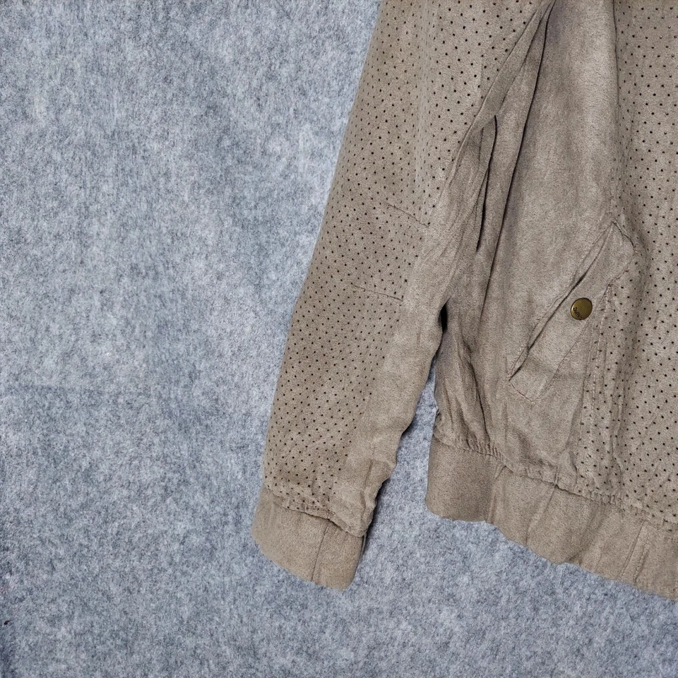 Chaqueta Buffalo David Bitton Mujer L Perforada Moto Imitación Gamuza Tech Street Taupe Foto 3 de 4