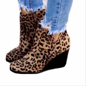 leopard wedge booties