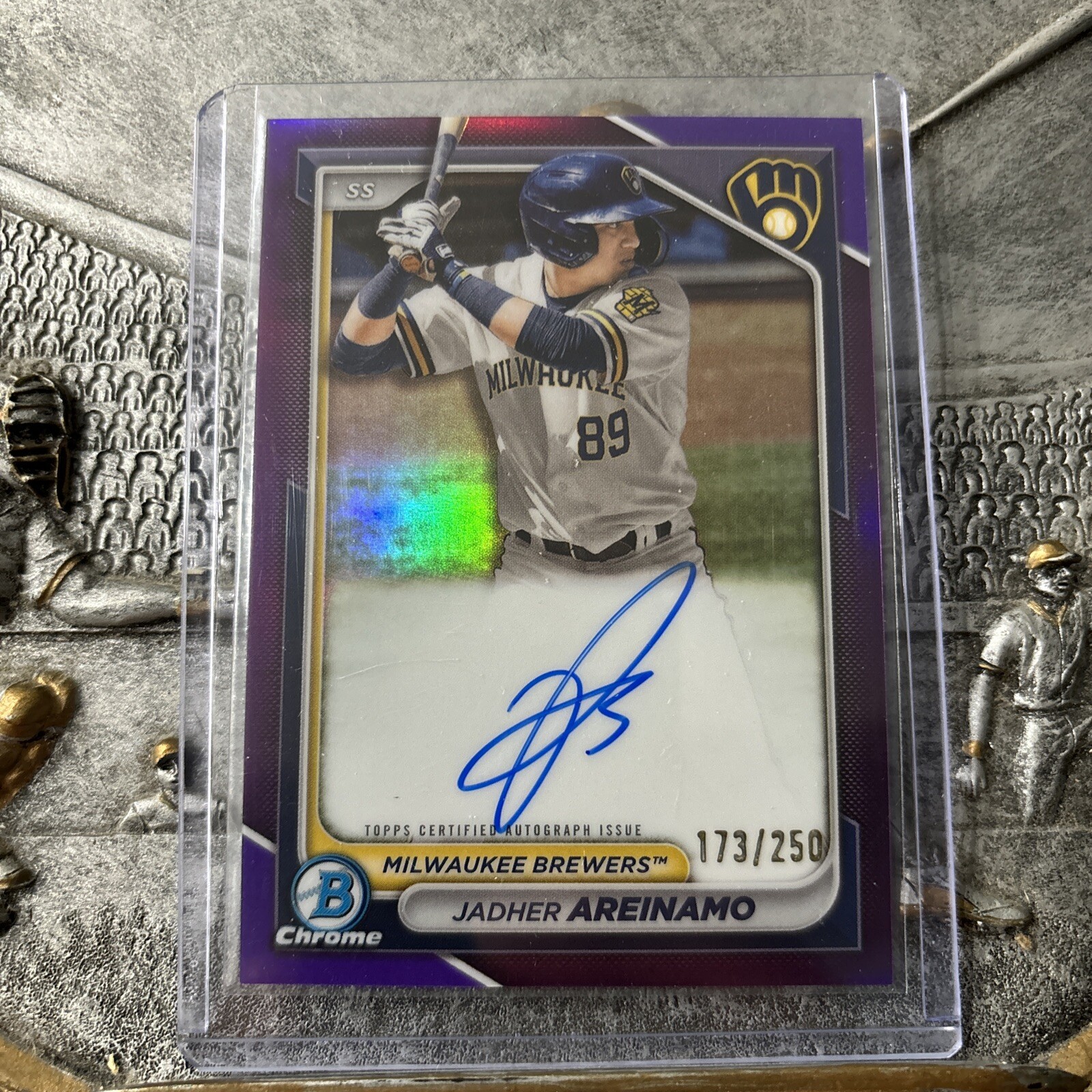 2024 Bowman Chrome CPA-JA Jadher Areinamo Purple Refractor Auto /250 Brewers