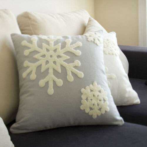 Sofa Pillow Case Covers Cushion Christmas Xmas Snow Snowflake Home Decor Modern - Picture 1 of 17