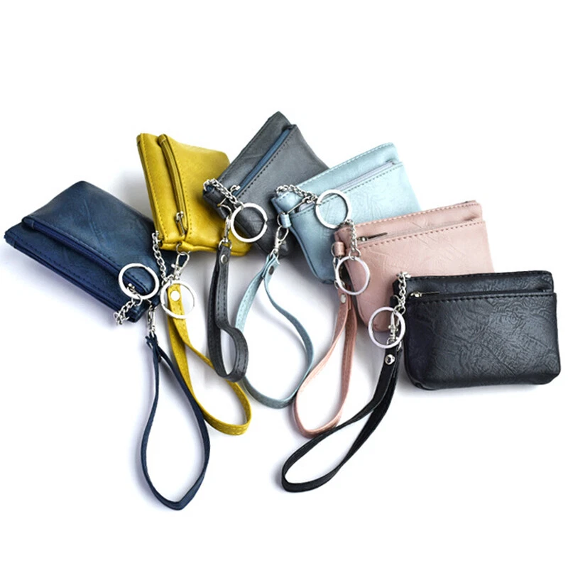 Women PU Leather Zip Coin Wallet Key Chain Fashion Small Purse Money  Designer Diamond Pattern Short Change Pouch Coin Purse