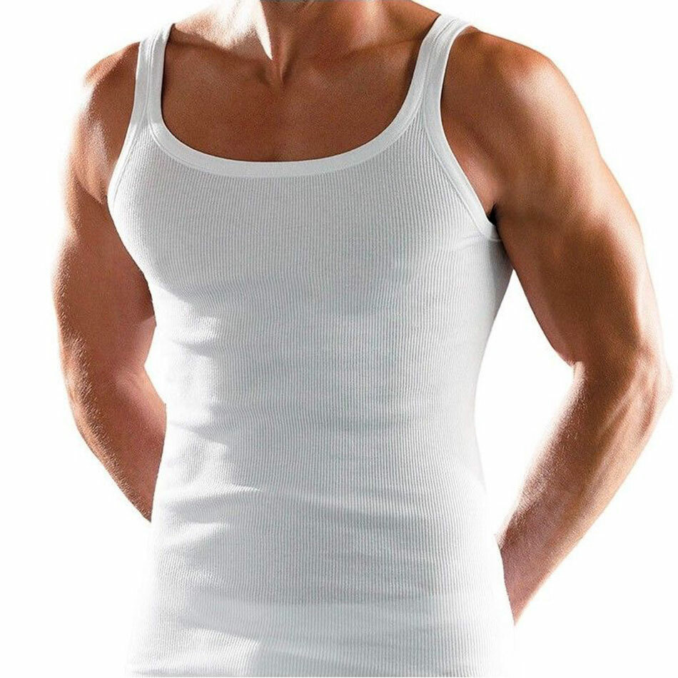 6 Men's Tank Tops Henri Narrow Strap In Pure Cotton Fitted