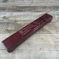 Vintage Chinese Red Wood Collectable Chopsticks With Case 5 Pairs