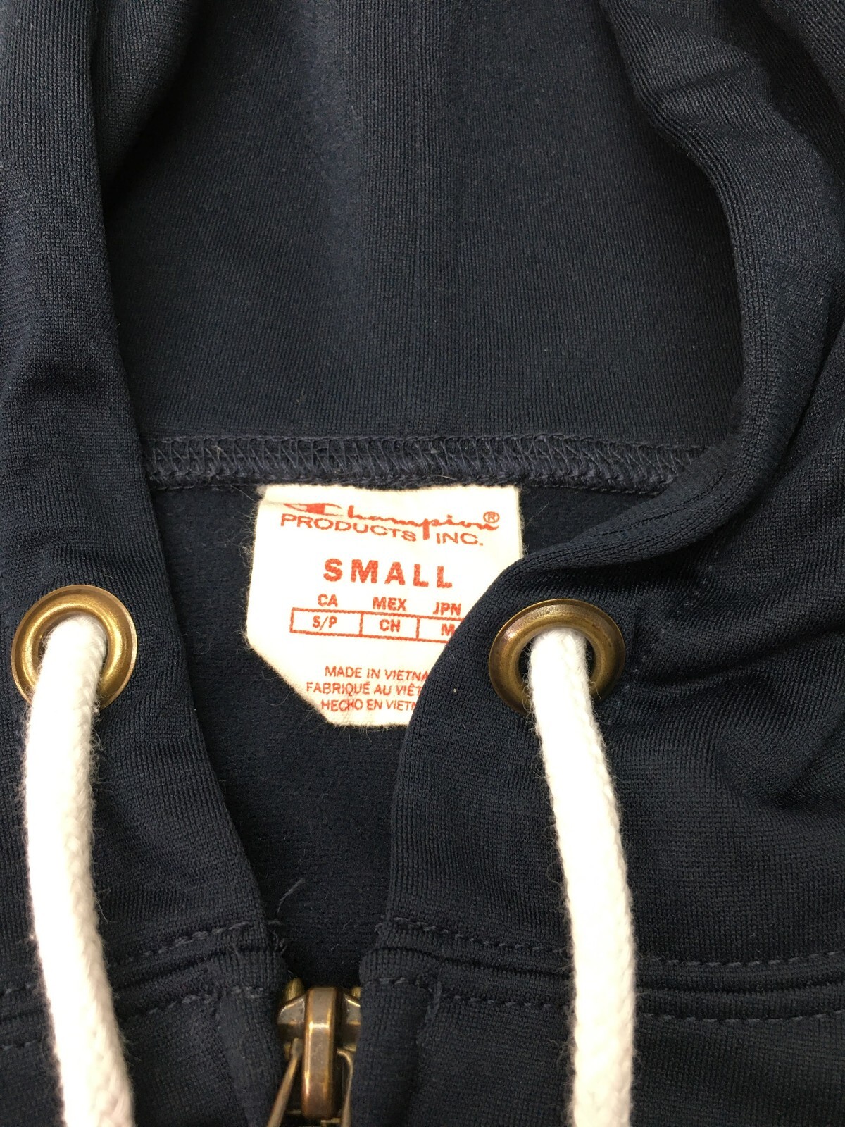 Vintage Champion Cropped Zip Up Hoodie Women's Size Small Navy Blue Logo Stitch image 4