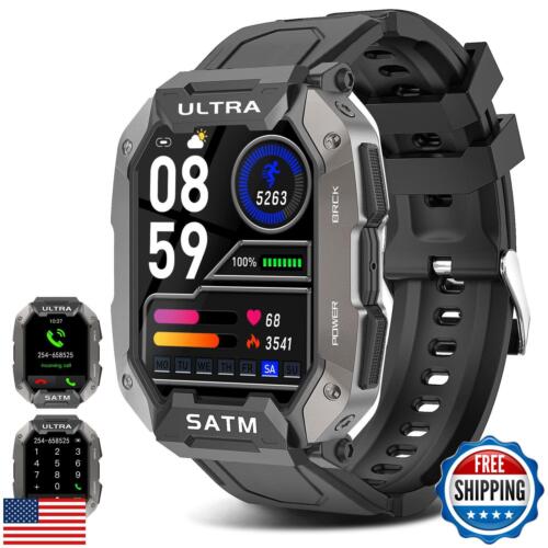 Military Smart Watches for Men 5ATM Waterproof Rugged Bluetooth Call(Answer/D