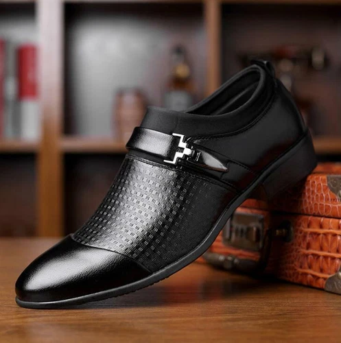 Men's Faux Leather Shoes Formal Business Dress Slip On Casual Oxfords Flats Pump - Picture 7 of 17