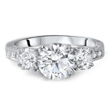 Sterling Silver Fancy Art Deco 3 Stone Flawless AAA CZ Engagement Ring