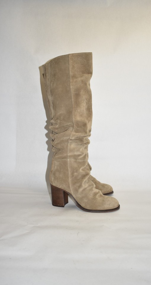 $280 FREE PEOPLE ELLE TALL SLOUCH BOOT TAN SUEDE BLOCK HEEL 39.5 (ME21 ...