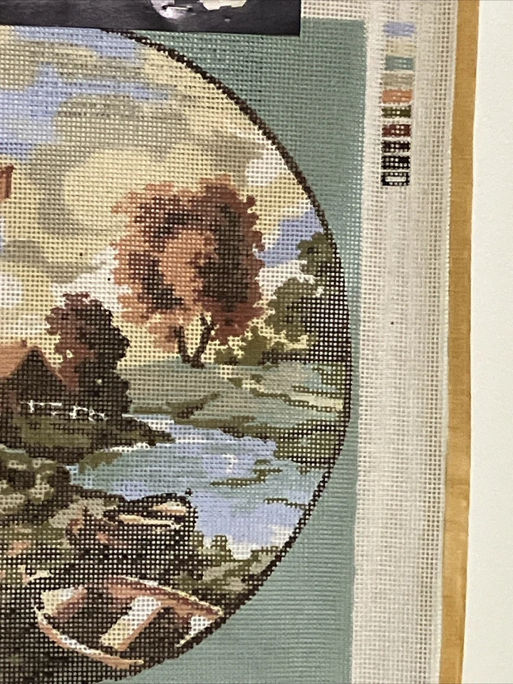 Vintage Bucilla Painted Needlepoint 70499 Cottage Home Lake Windmill Scene NOS - Image 4 of 4