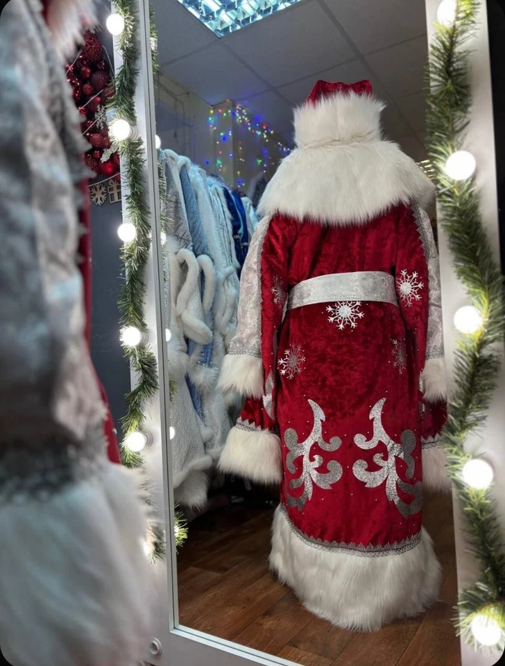 Disfraz Ded Moroz de lujo traje rojo de Papá Noel, túnica larga Padre Frost. Santa n Foto 3 de 3