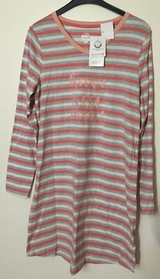 NEU DAMEN LANGARM NACHTHEMD BIGSHIRT ''HAVE A NICE DAY'' S L SCHLAFSHIRT STREIFEN