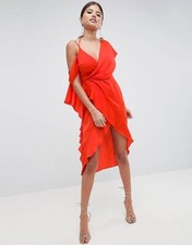 ASOS DESIGN Sexy Satin Asymmetric Drape Midi Pencil Dress - 10.