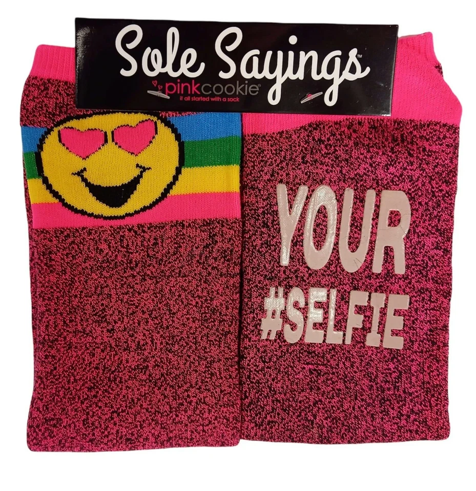 Розовые носки для печенья размер обуви 4-10 радужные смайлики лицо полиэстер спандекс - Изображение 3 из 4