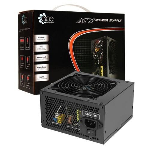 ACE 500W ATX Gaming PC Power Supply PSU 120mm Black Fan 4+4 pin CPU connector - Afbeelding 1 van 5