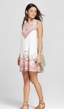 New Xhilaration Juniors White Aztec Floral Lined Sleeveless BOHO Dress Sz Medium