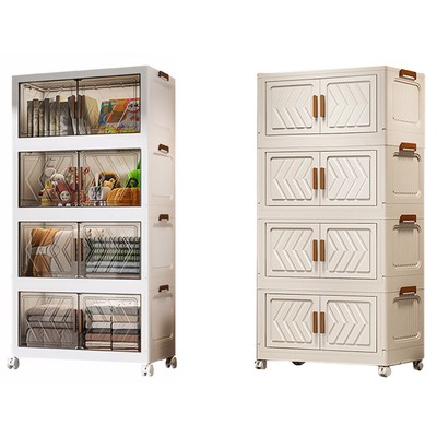 4 Tier Collapsible Storage Bins with Doors & Wheels Stackable Closet Organizers 