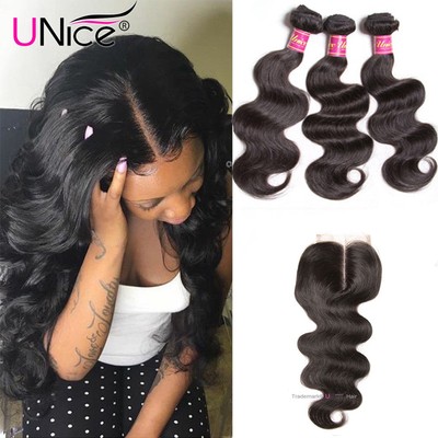 Unice 7a Malaysian Hair 3 Bundles With Closure Body Wave Human