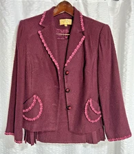 VTG Bergamo by EBI 2 Piece Burgundy Lace Trimmed Skirt Suit Vintage Sz. 10