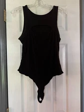 Womens Shaperin Size XL Black Ribbed Sleeveless Cutout Front Bodysuit Tops