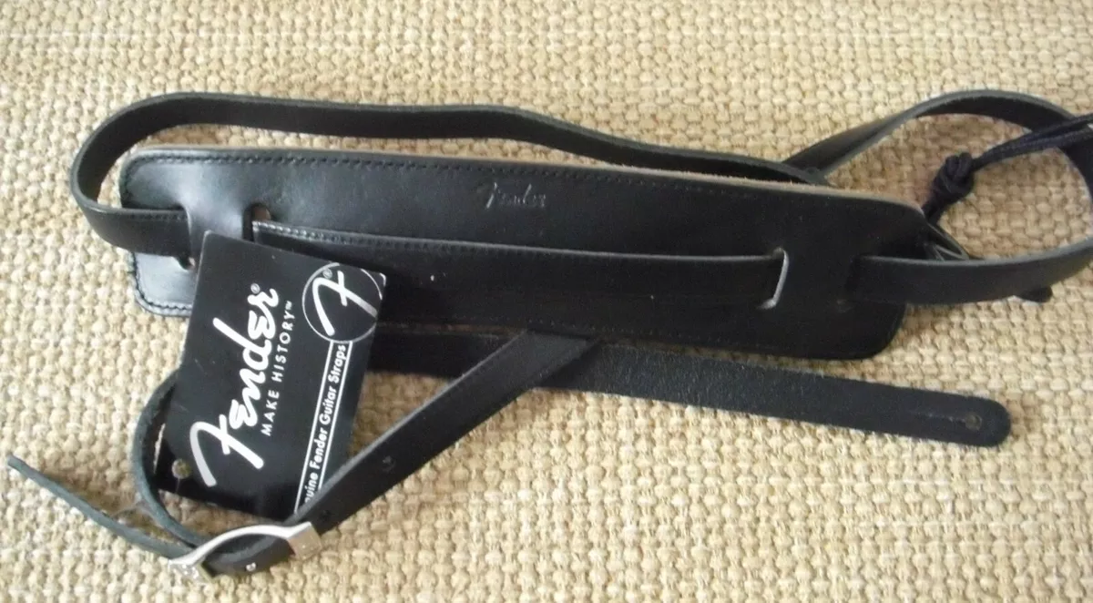 Fender Deluxe Vintage guitar strap Leather blk. Made in Canada